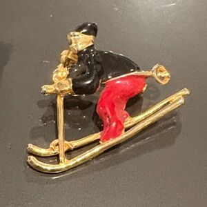 Vintage Skier Brooch w Red pants /Black Top
1 1/2 “ New